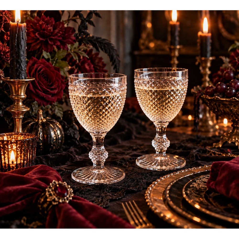 Vista Alegre Bicos Clear Glass White Wine Goblets Set of 2 Gothic Halloween